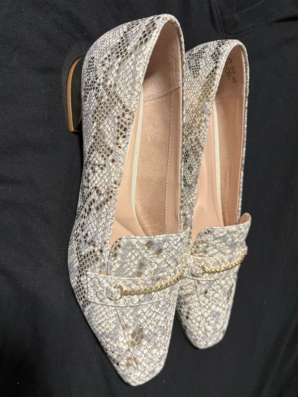 Preston & York Beige Faux Snake-Print Loafer with Gold